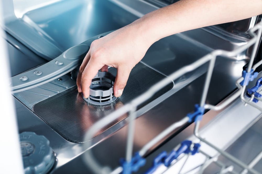 Part,Of,Dishwasher,Filter,In,Male,Hand,,Cleaning,Service,Of